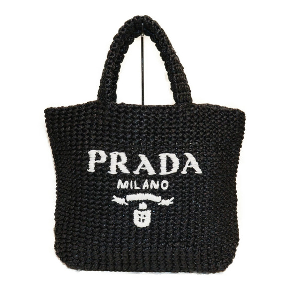 Prada Handbags - PRADA Raffia Tote Bag Black Basket Handbag